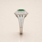The Triple Halo Pavé Cushion Emerald Ring