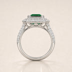The Triple Halo Pavé Cushion Emerald Ring